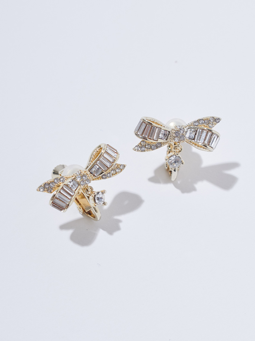 スイングビジューリボンイヤリング(ピアス・イヤリング)｜ACCESSORIES