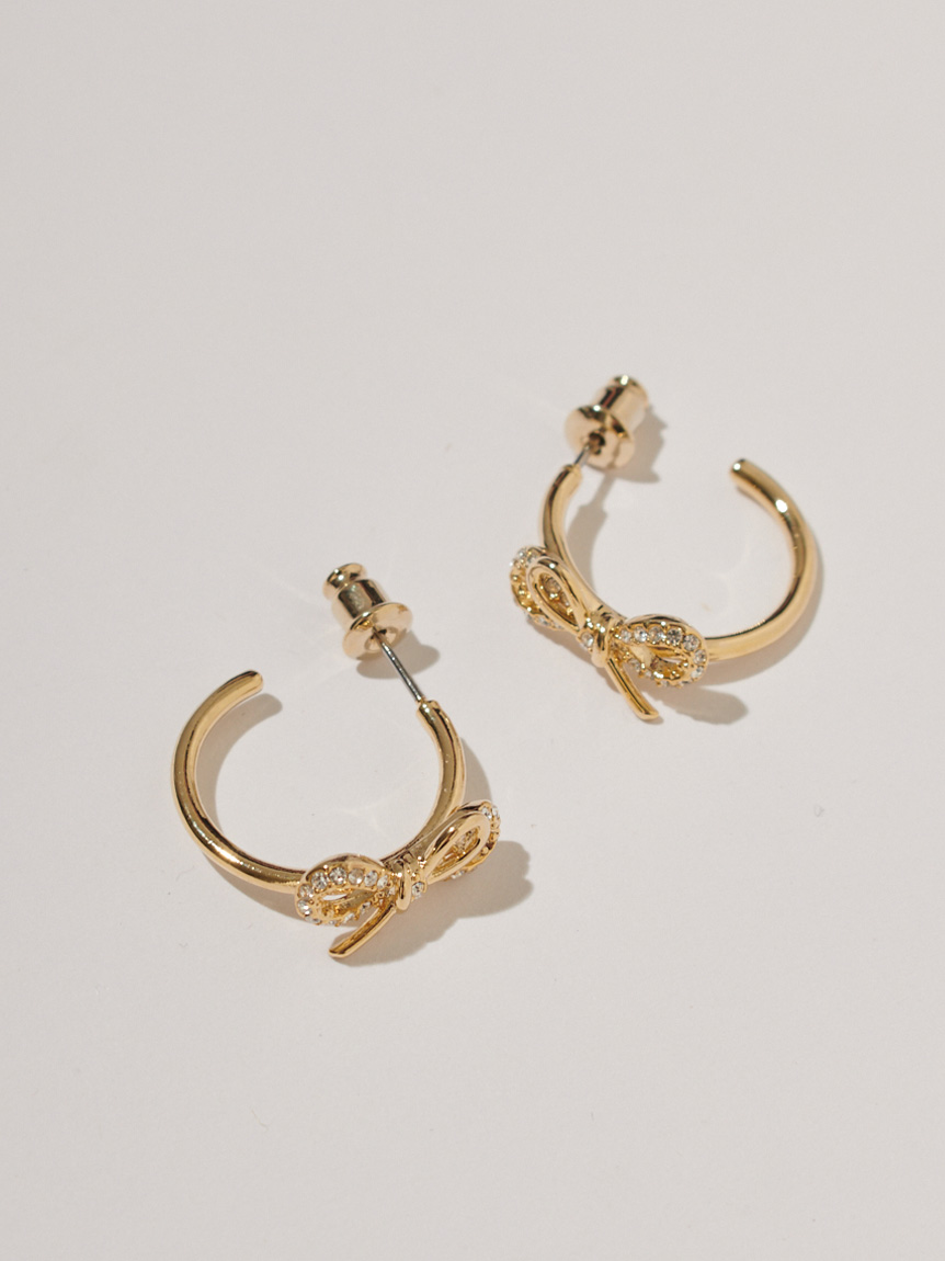 リボンビジューフープピアス