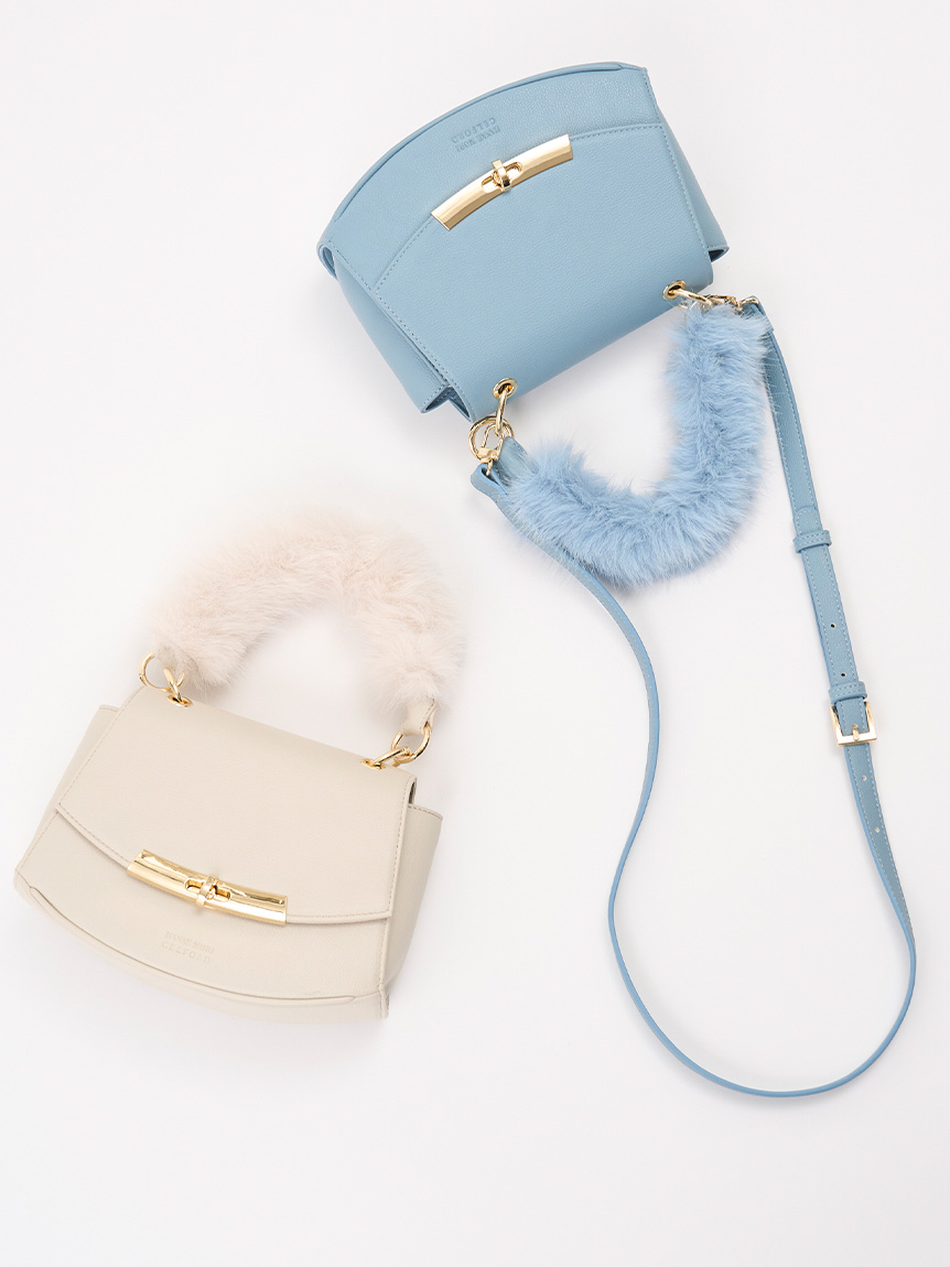 セルフォード 【HANAE MORIコラボ】ファー付きハンドバッグ　グレー セルフォード CELFORD 【HANAE MORI×CELFORDコラボ】ファー