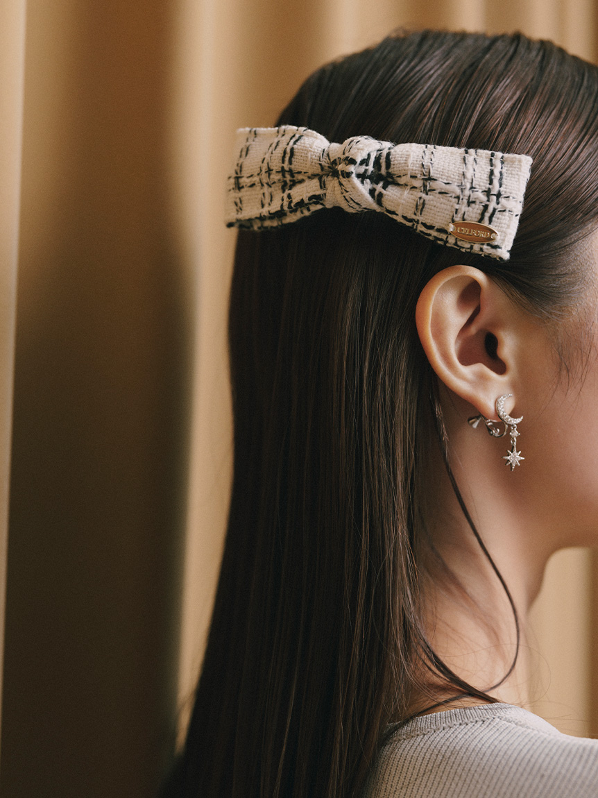 ロゴメタル付きツイードリボンバレッタ(ヘアアクセサリー