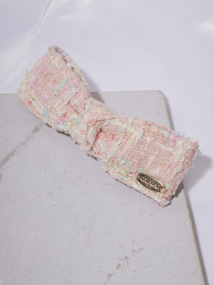 ロゴメタル付きツイードリボンバレッタ(ヘアアクセサリー