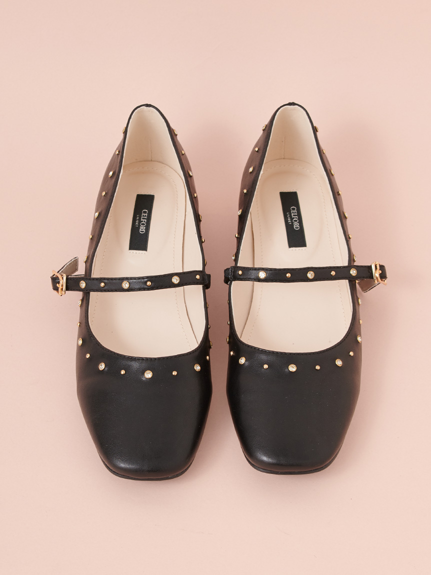 リュタン】ビジュースタッズフラットシューズ(サンダル・ミュール