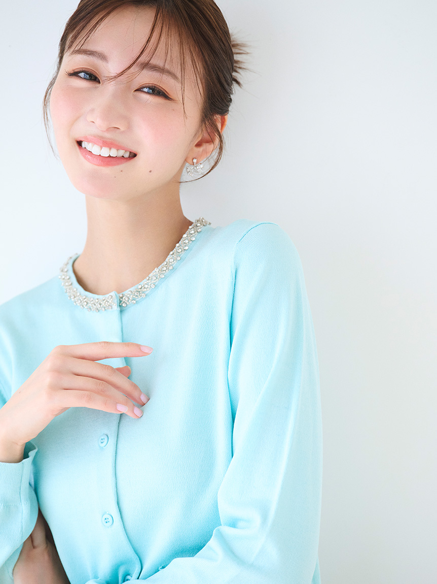 CELFORD新品 ライトグリーン ラップスタイル トップス ダイヤネックリブニットカーディガン(カーディガン)｜TOPS