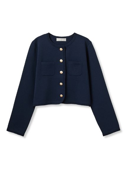 シルクブレンドビジューネックカーディガン(カーディガン)｜TOPS