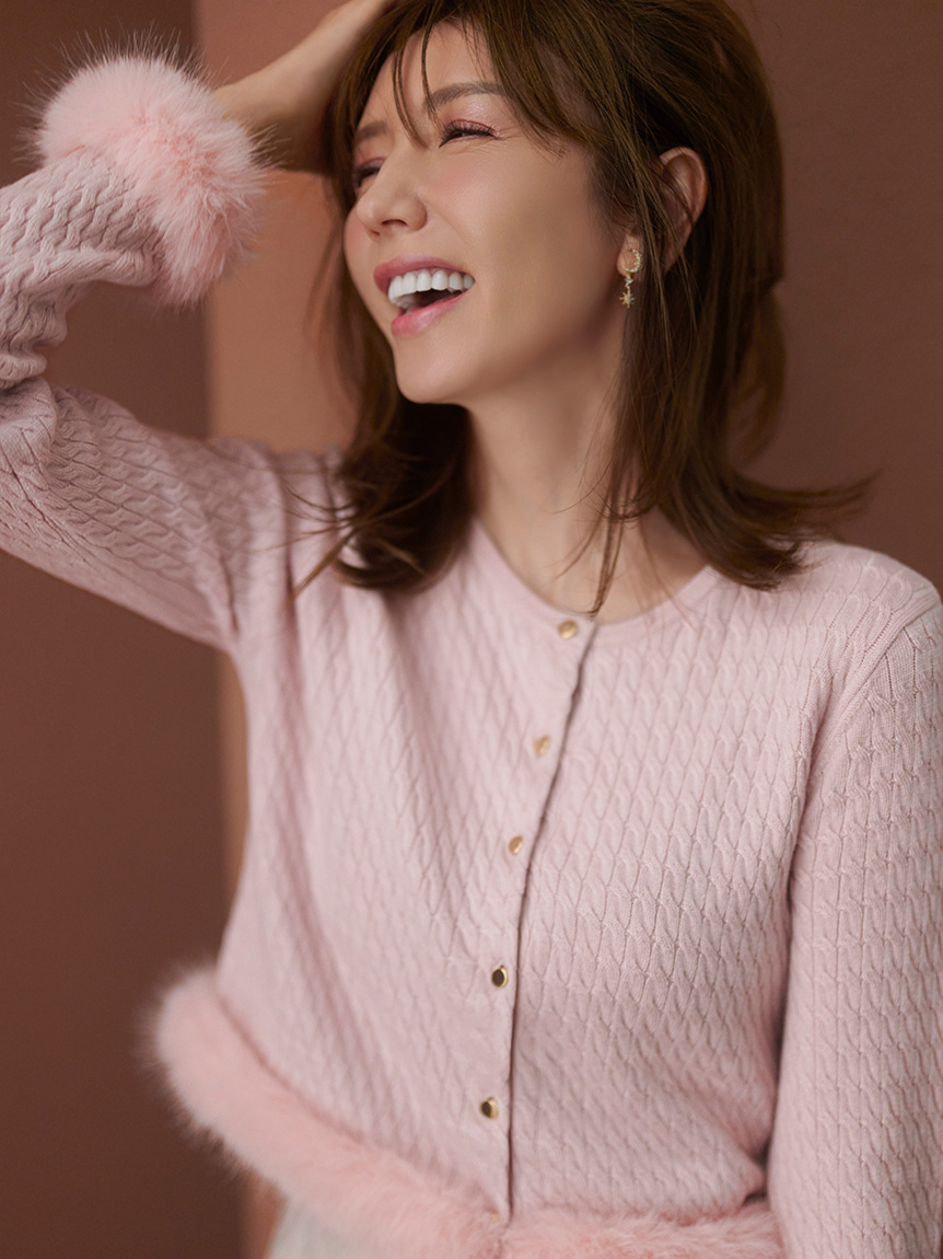 セルフォード　シルクカシミア混ファートリムカーディガン 限定カラーあり】シルクカシミア混ファートリムカーディガン (ニット