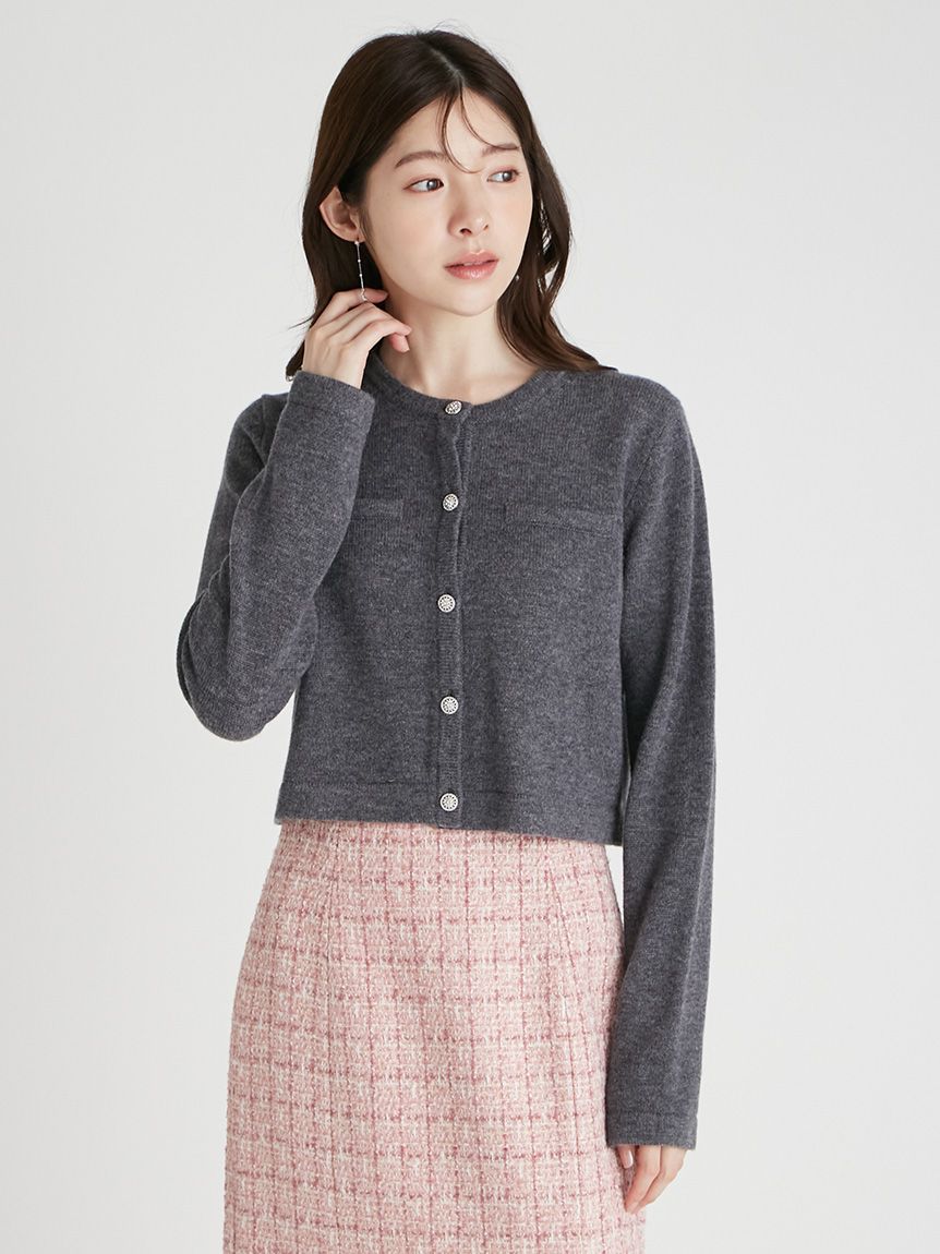 SUPER FINE MERINO WOOLビジュー釦カーディガン(ニットプルオーバー