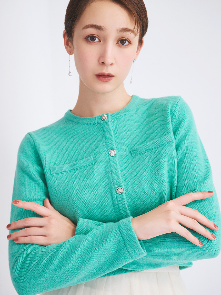 SUPER FINE MERINO WOOLビジュー釦カーディガン(ニットプル