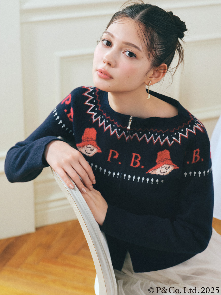 【パディントン(TM)×CELFORD】ダブルジャガードジップカーディガン