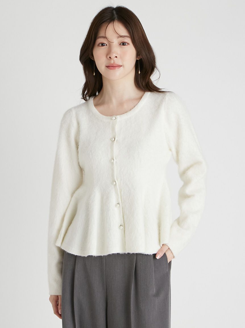 9Pegopa9 新品タグ付 セルフォード　ペプラムニットカーディガン ペプラムシアーニットカーディガン(カーディガン)｜TOPS