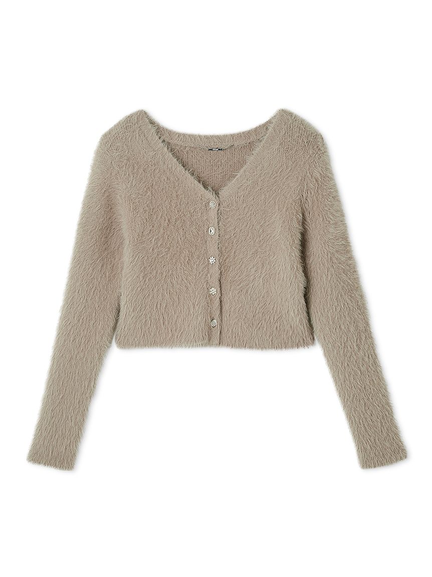 24SS【FENDI】カーディガン ブラウンペカン クロシェ コットン フェザーヤーンビジュー釦カーディガン(カーディガン)|TOPS