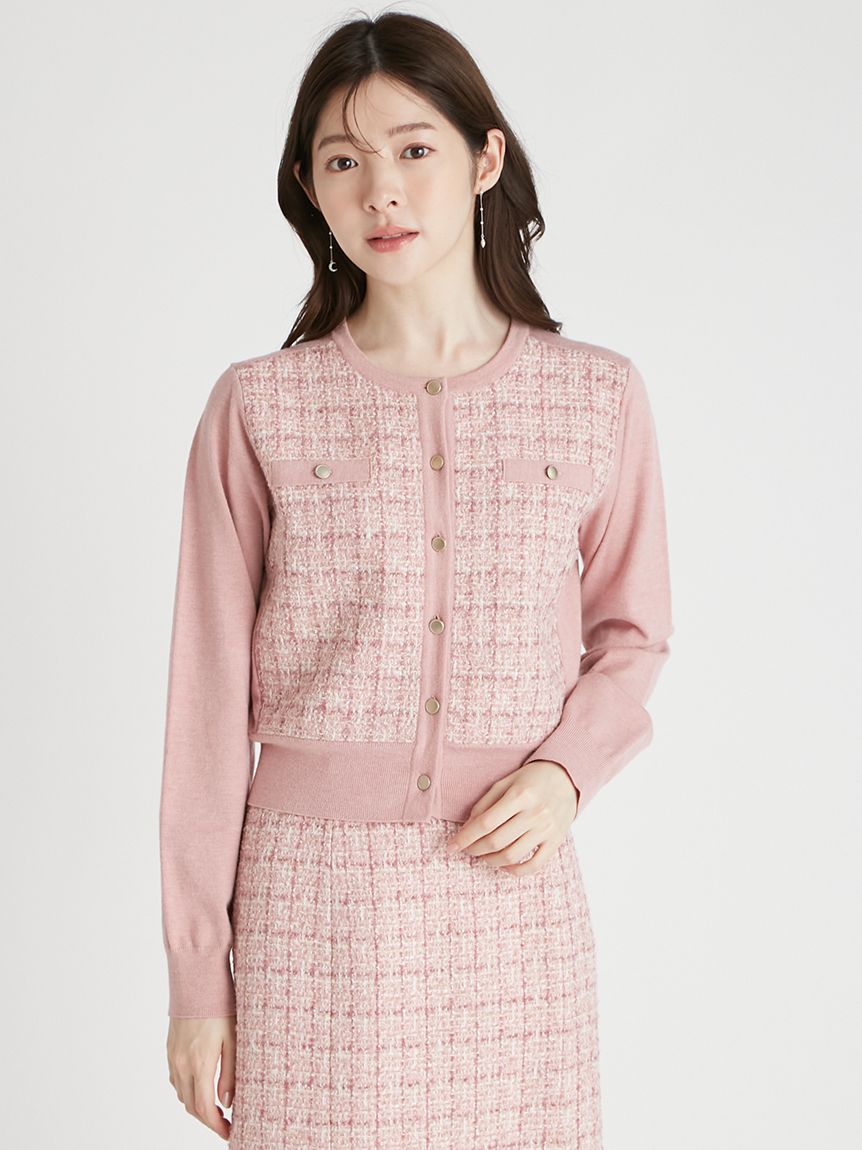 【新品タグ付】CELFORD ツイードドッキングニットカーディガン 36 ツィードドッキングニットカーディガン(カーディガン)｜TOPS