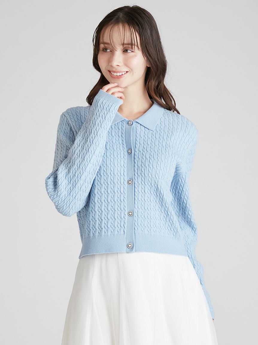 ビジュー釦ケーブルカーディガン(ニットプルオーバー)｜TOPS（トップス