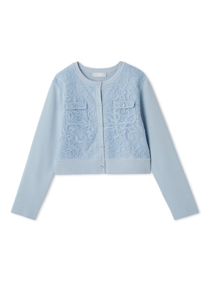 セットアップ対応】チュール刺繍ドッキングカーディガン(ニット