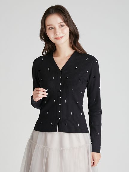 シャイニーVネックニットカーデ(カーディガン)｜TOPS（トップス