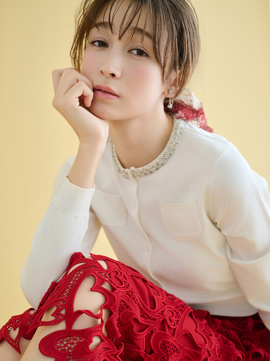 UVカット】シルクブレンドビジューネックカーディガン(ニットプル