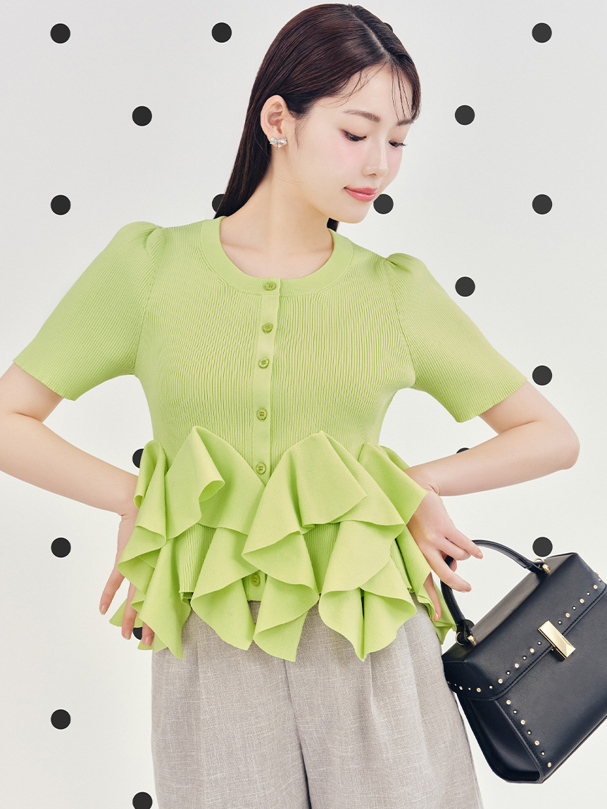 【WEB・一部店舗限定カラー】ラッフルフリルペプラムニットカーディガン