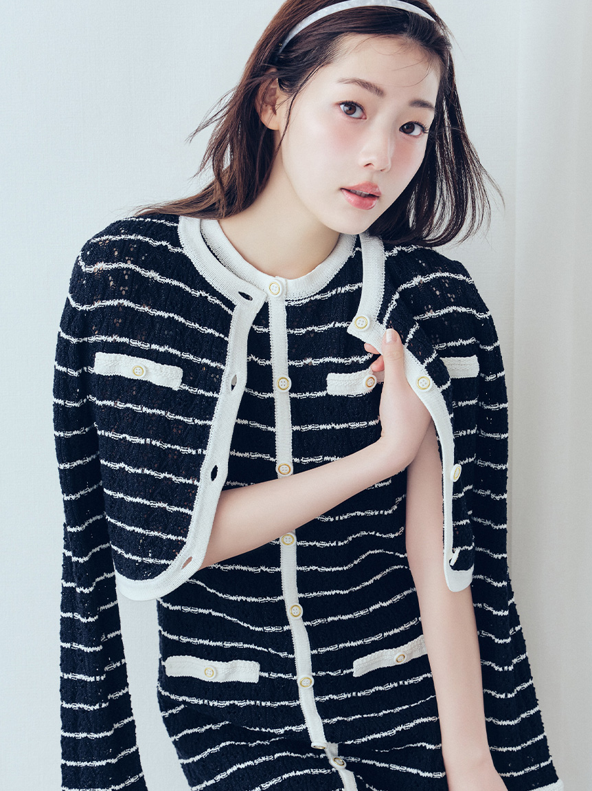 トリム透かし柄カーディガン