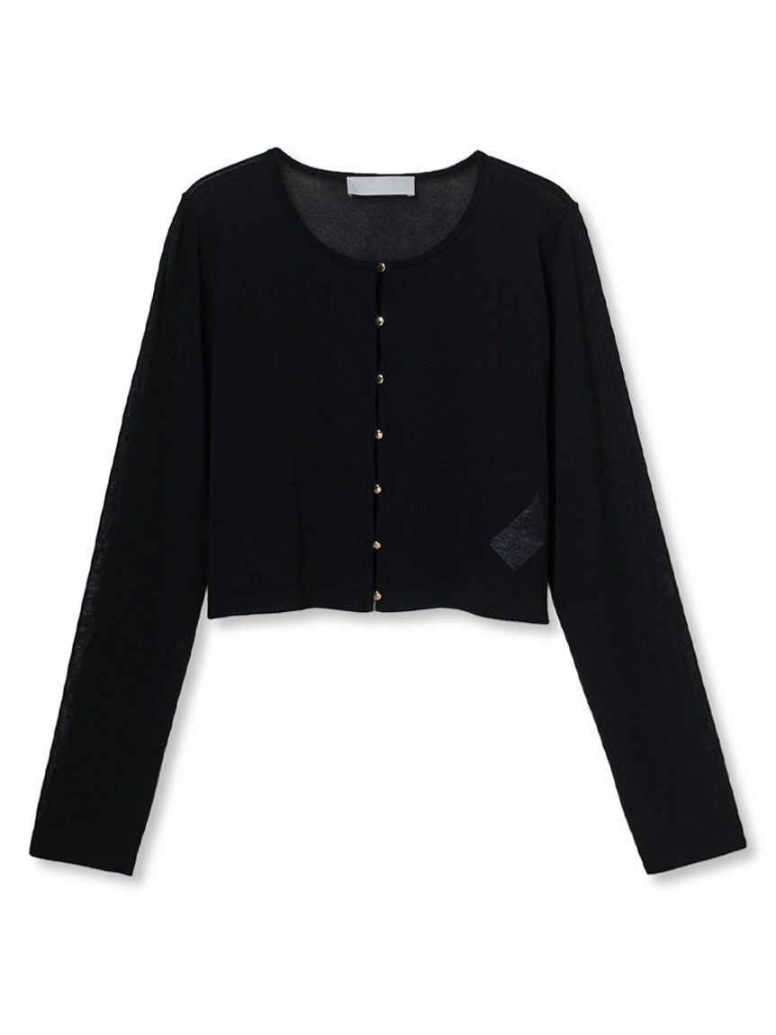 【新品】CELFORD(セルフォード) ロングスリーブシアーカーディガン　黒 洗える】クルーネックカーディガン(カーディガン)｜TOPS（トップス