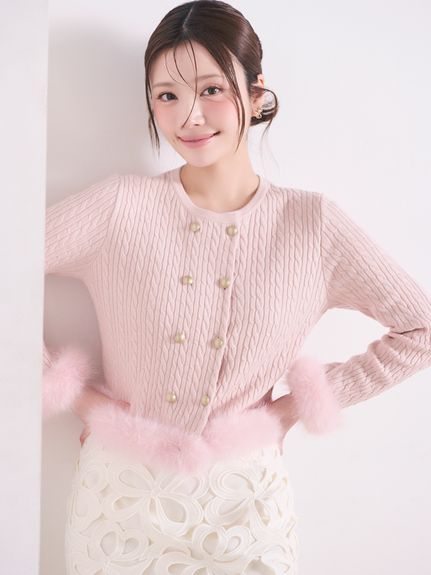 カシミア混ファートリムニットカーディガン(ニットプルオーバー)｜TOPS