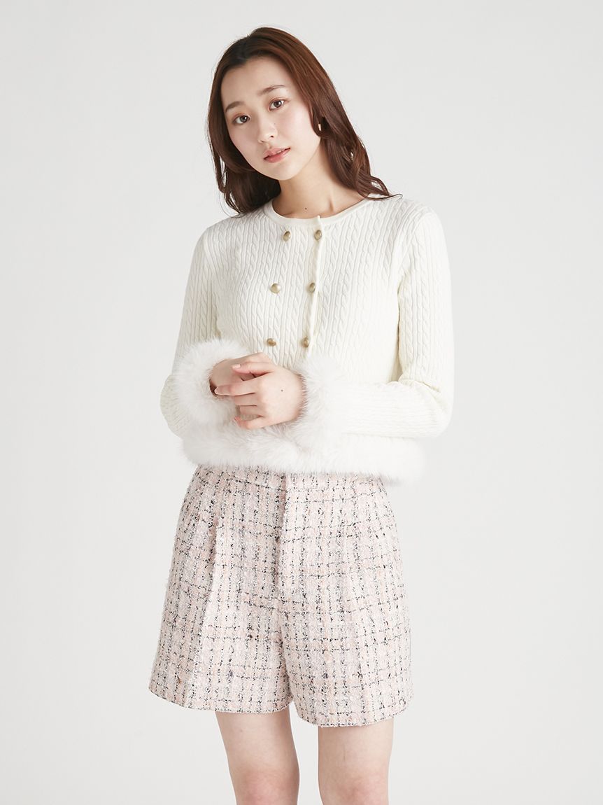 カシミア混ファートリムニットカーディガン(ニットプルオーバー)｜TOPS