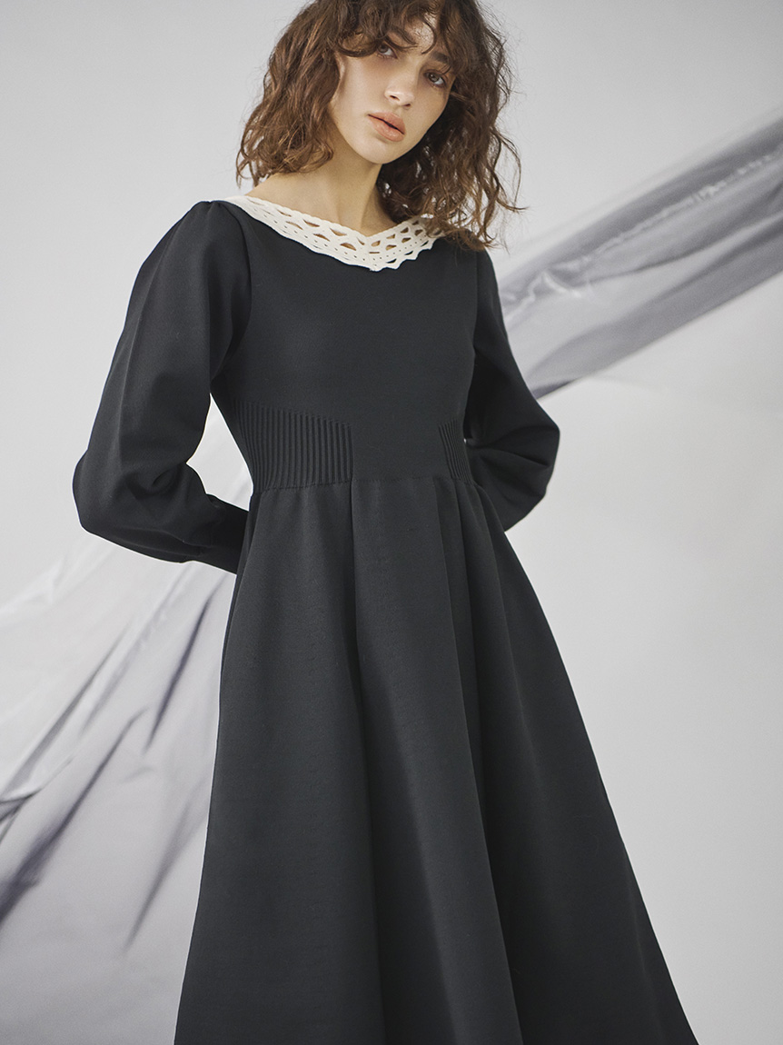 カットワークホールガーメントワンピース(ニットワンピース)｜DRESS