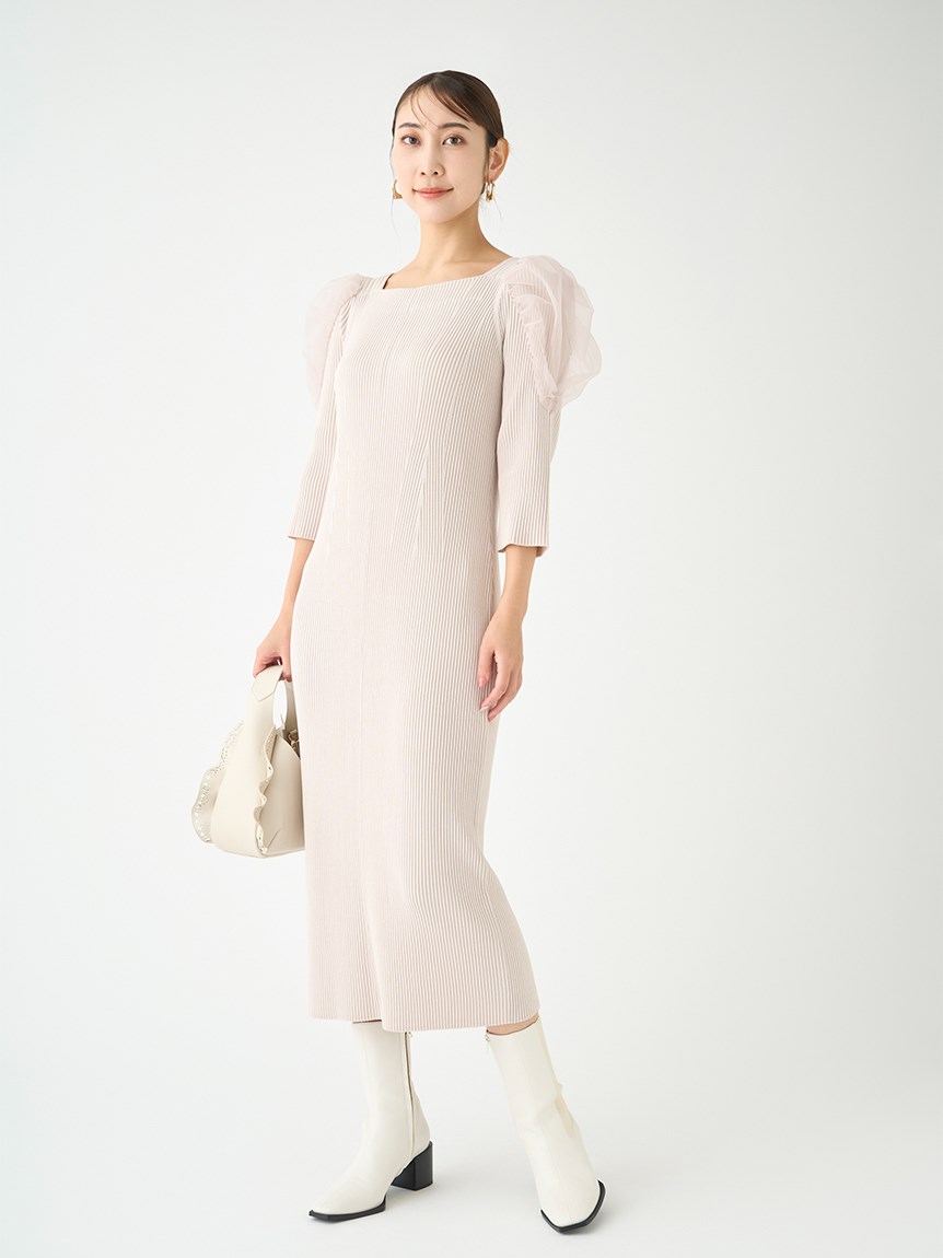 シースルースリーブニットワンピース(ニットワンピース)|DRESS シースルースリーブニットワンピース(ニットワンピース)|DRESS