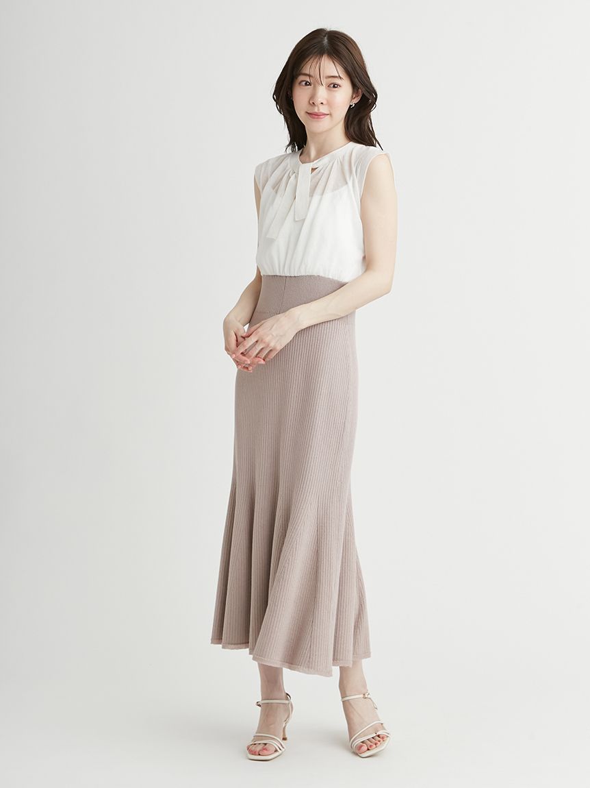 シアーコンビボウタイニットワンピース(デイリーワンピース