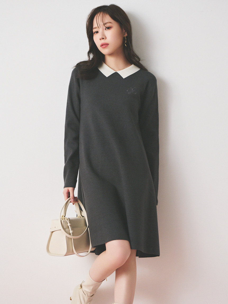 【値下げ】CELFORD 襟付きニットワンピース 2way Aライン 衿付きAラインニットワンピース(デイリーワンピース)|DRESS