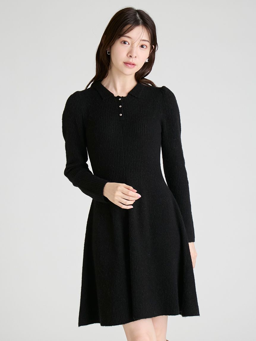 美品 CELFORD ニットワンピース ティアード レース 黒 ロング 36 CELFORD（セルフォード）の「モチーフシアーニットワンピース