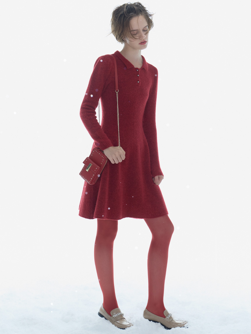 襟付きミニニットワンピース(デイリーワンピース)｜DRESS（ドレス