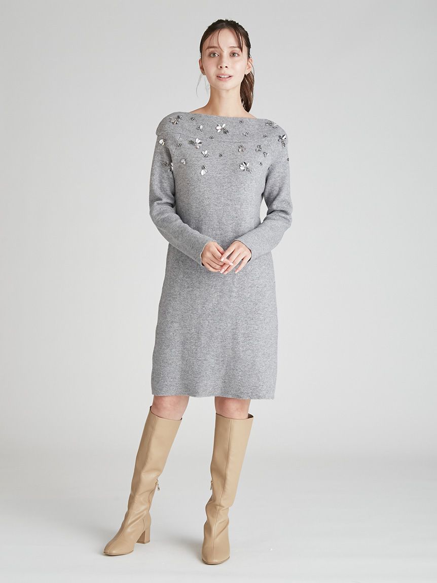 ペタルビジューニットワンピース(デイリーワンピース)｜DRESS