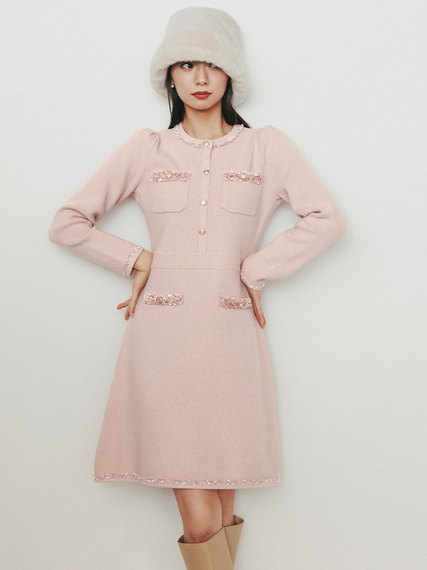 WEB限定】ツイード風ニットワンピース(デイリーワンピース)｜DRESS