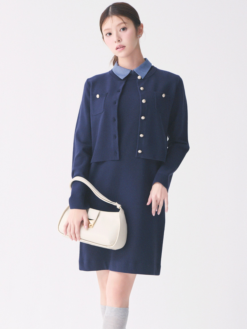 セットアイテム】襟付きニットワンピースセット(ニットワンピース