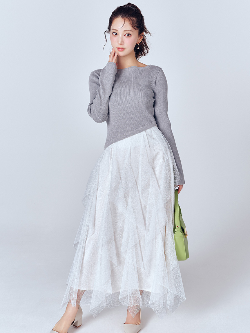 ラッフルスカートドッキングニットワンピ(デイリーワンピース)｜DRESS