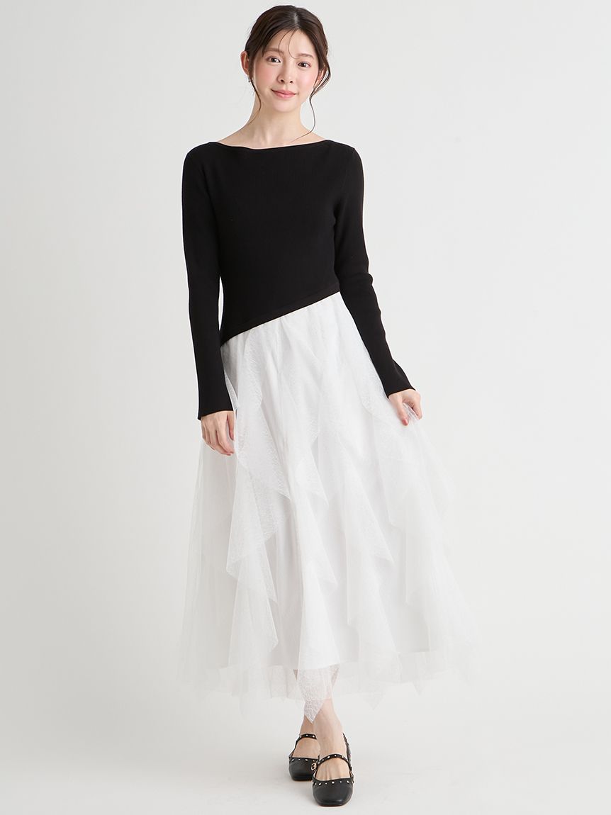 ラッフルスカートドッキングニットワンピ(デイリーワンピース)｜DRESS