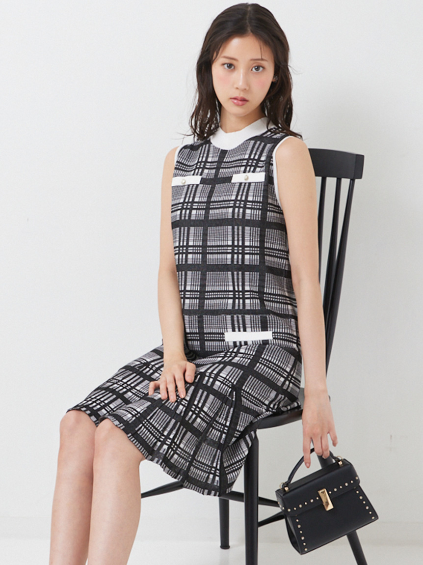 洗える】【WEB限定カラー】チェックジャカードミニニットワンピース