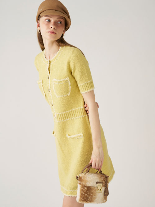 リボンヤーントリムニットワンピース(デイリーワンピース)｜DRESS