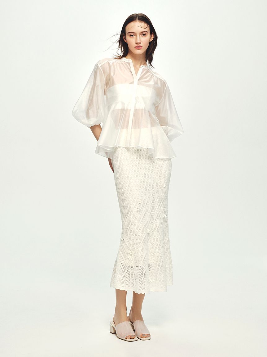 フラワーモチーフクロッシェニットナロースカート(SKIRT