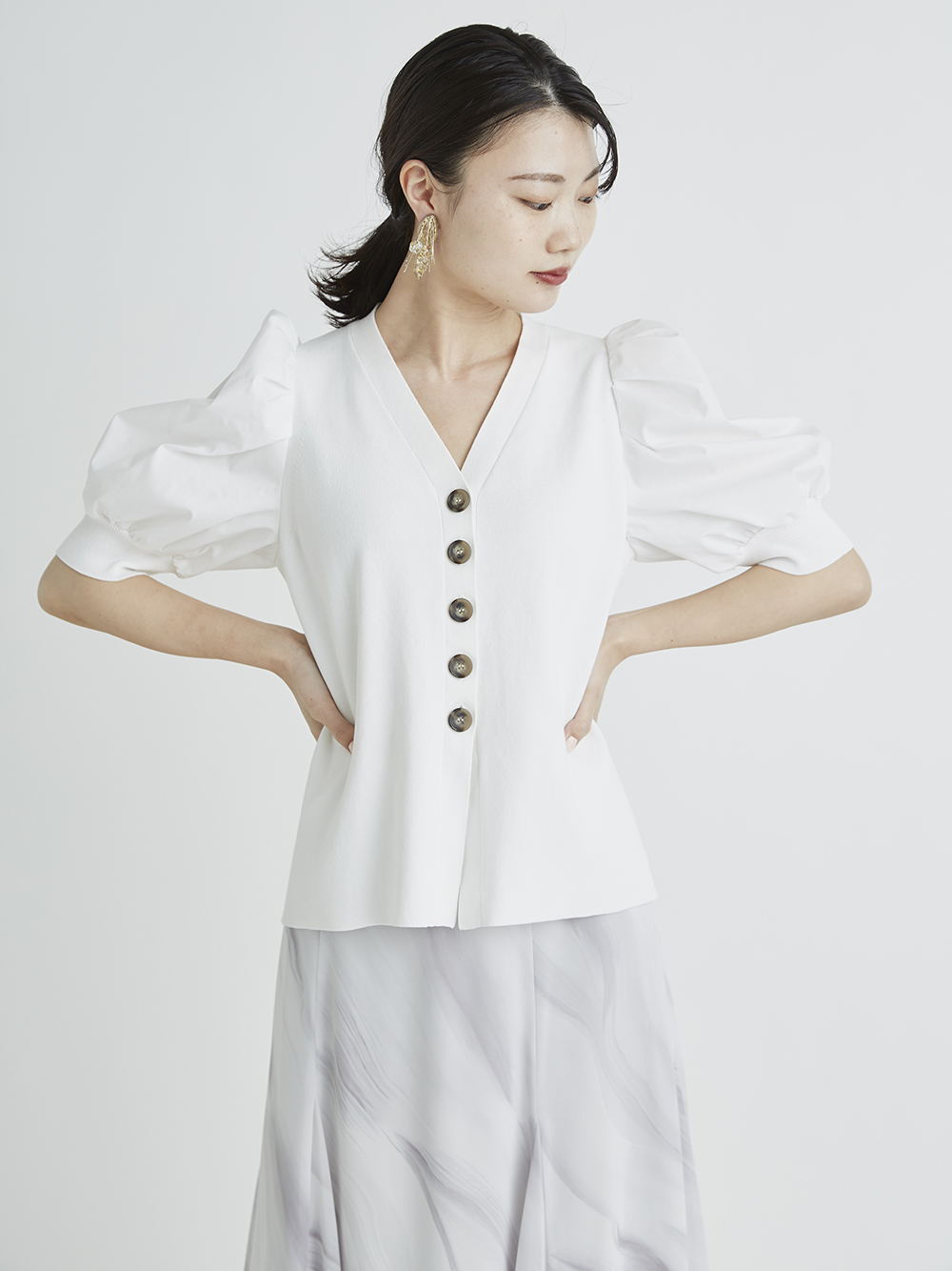 高い素材 セルフォード レース刺繍ニットカーディガン ホワイト 白 36 