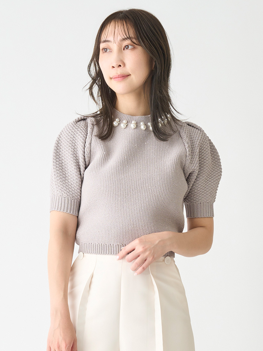 パール付きニットプルオーバー(ニットプルオーバー)｜TOPS（トップス