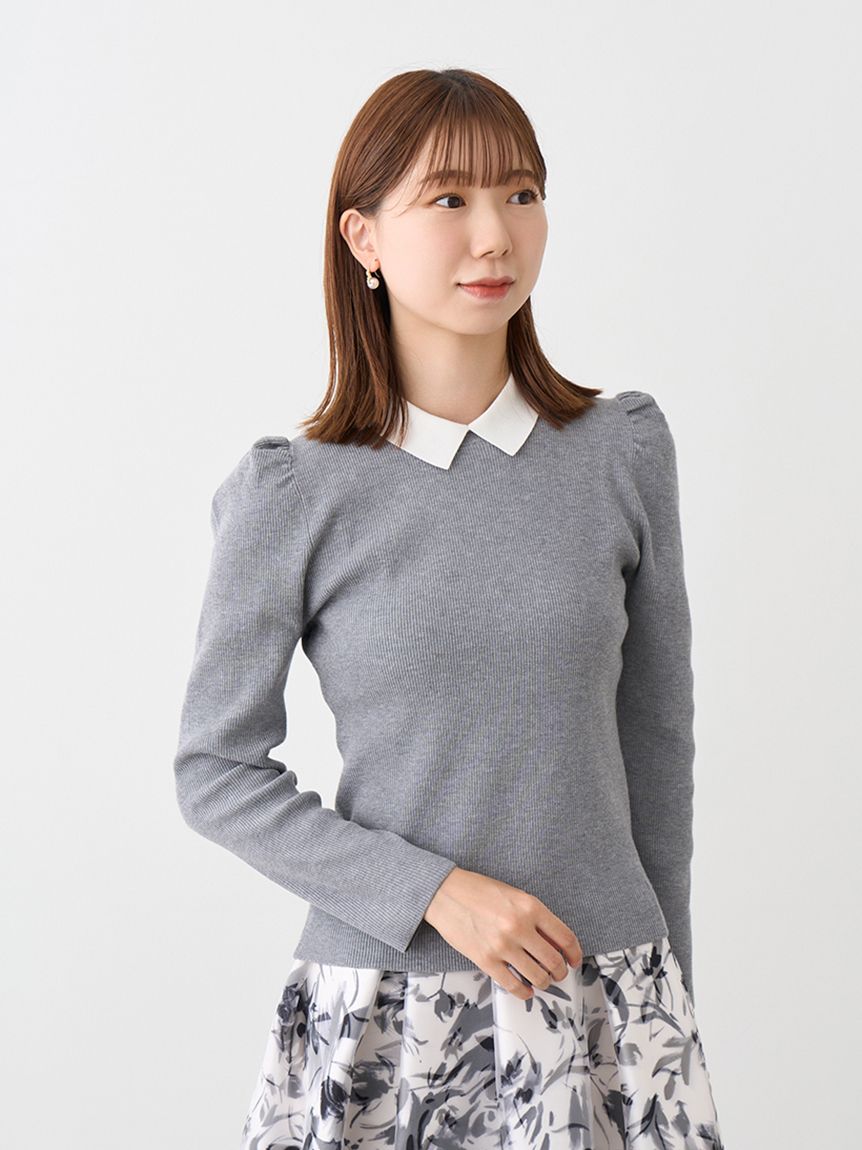 ロゴ刺繍リブニットプルオーバー(ニットプルオーバー)｜TOPS（トップス