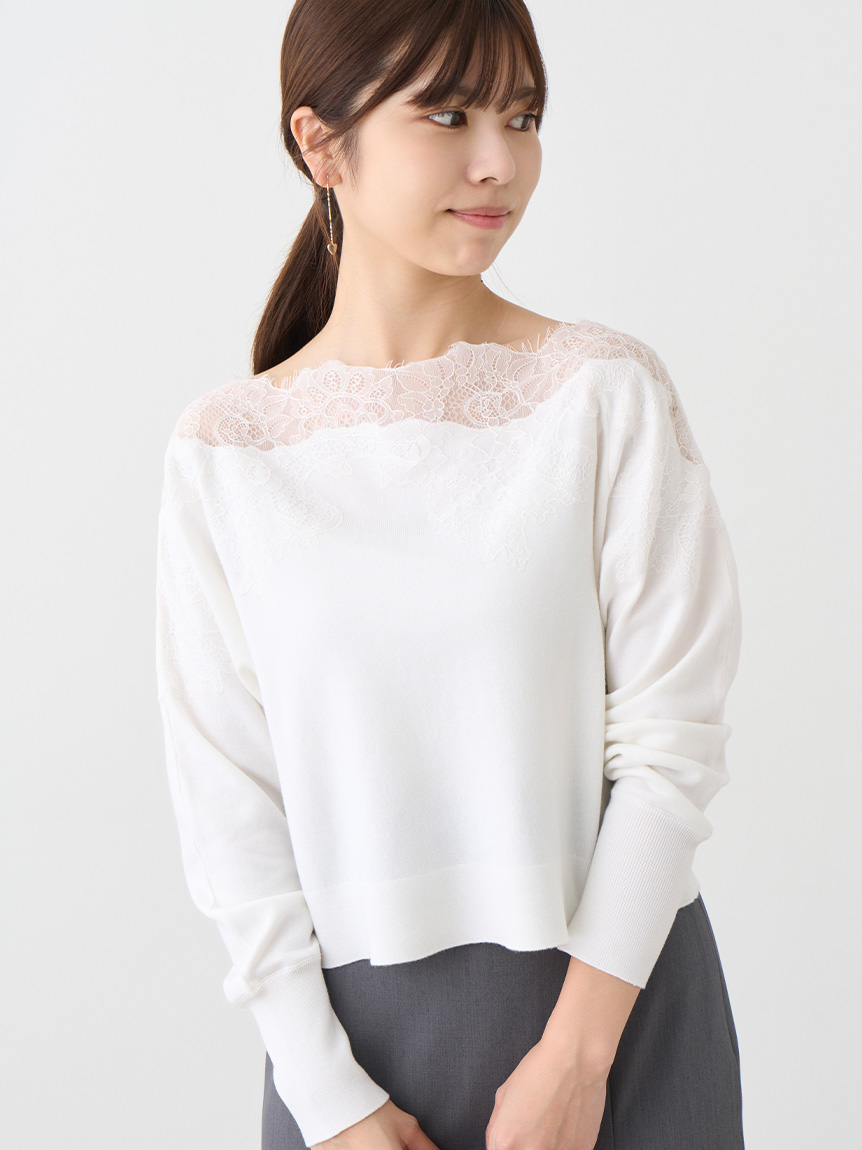 レース刺繍ニットプルオーバー(ニットプルオーバー)｜TOPS（トップス 