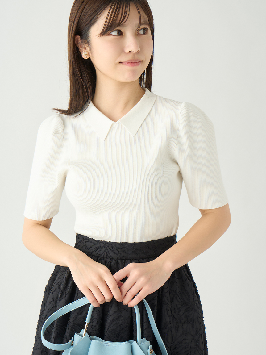 ロゴ刺繍衿付きニットプルオーバー(ニットプルオーバー)｜TOPS ...