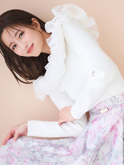 2WAYラッフルリブニットトップス(ニットプルオーバー)｜TOPS