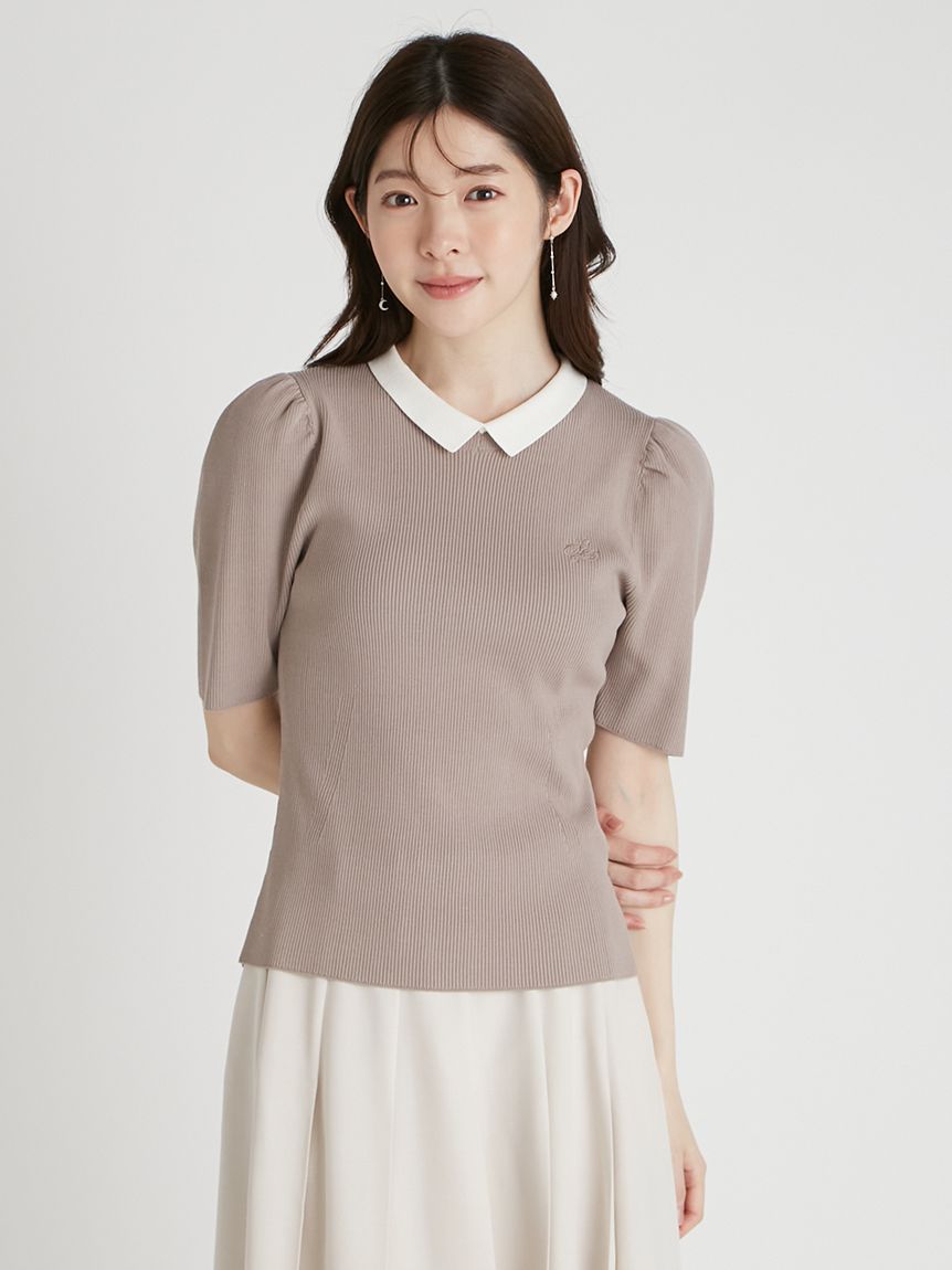 シルクブレンド衿付きニットプルオーバー(ニットプルオーバー