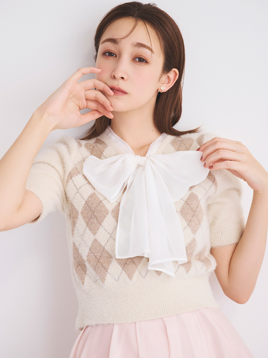 セルフォード　半袖ニット　ブルー セルフォード 半袖ニット ブルー （2WAYラッフルリブニット