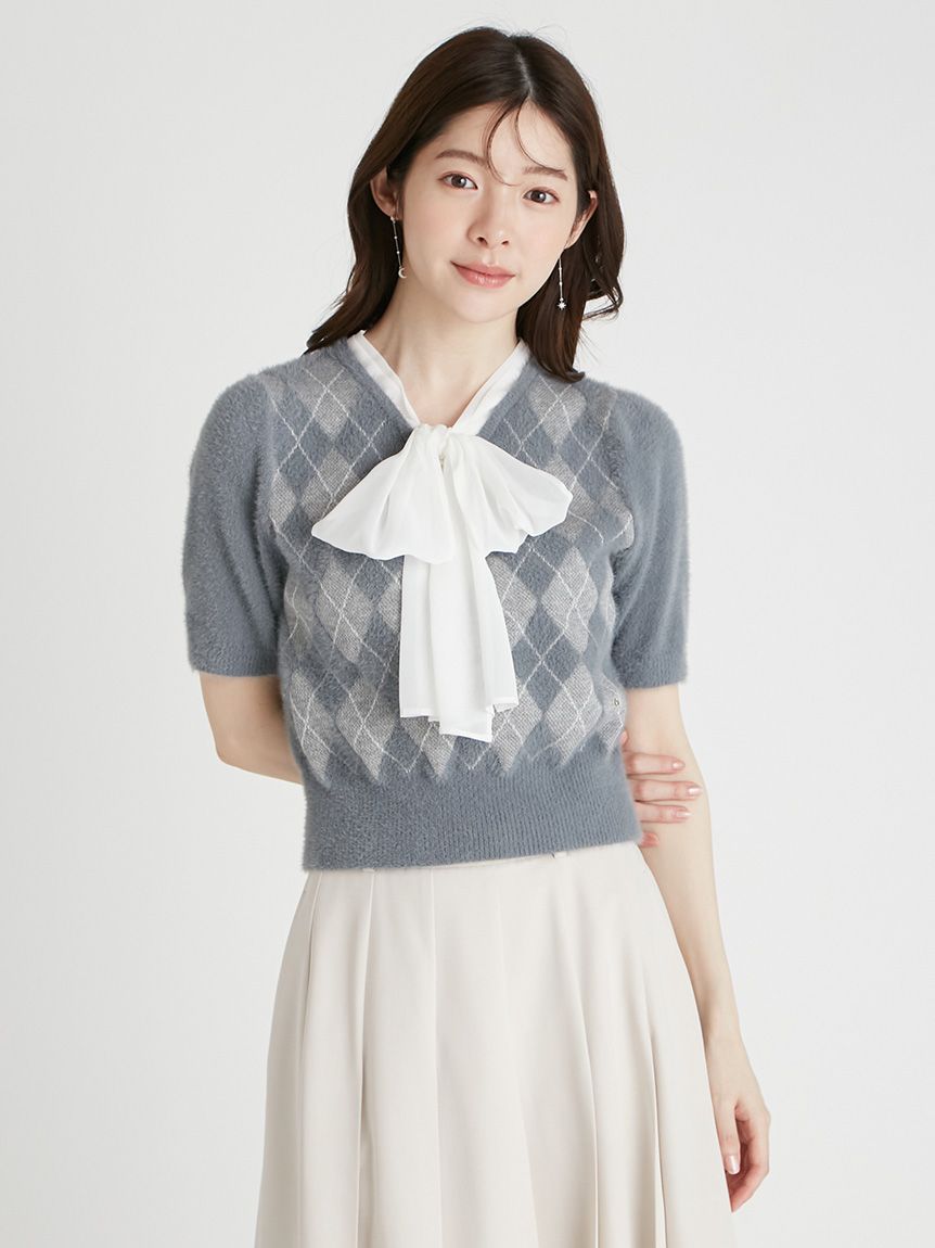 CELFORD / セルフォード ボウタイリボンアーガイルニットプルオーバー  25秋冬予約 CWNT254115 入荷予定 : 9月上旬〜 (10%OFF&PT5) ボウタイリボンアーガイルニットプルオーバー(ニットプル