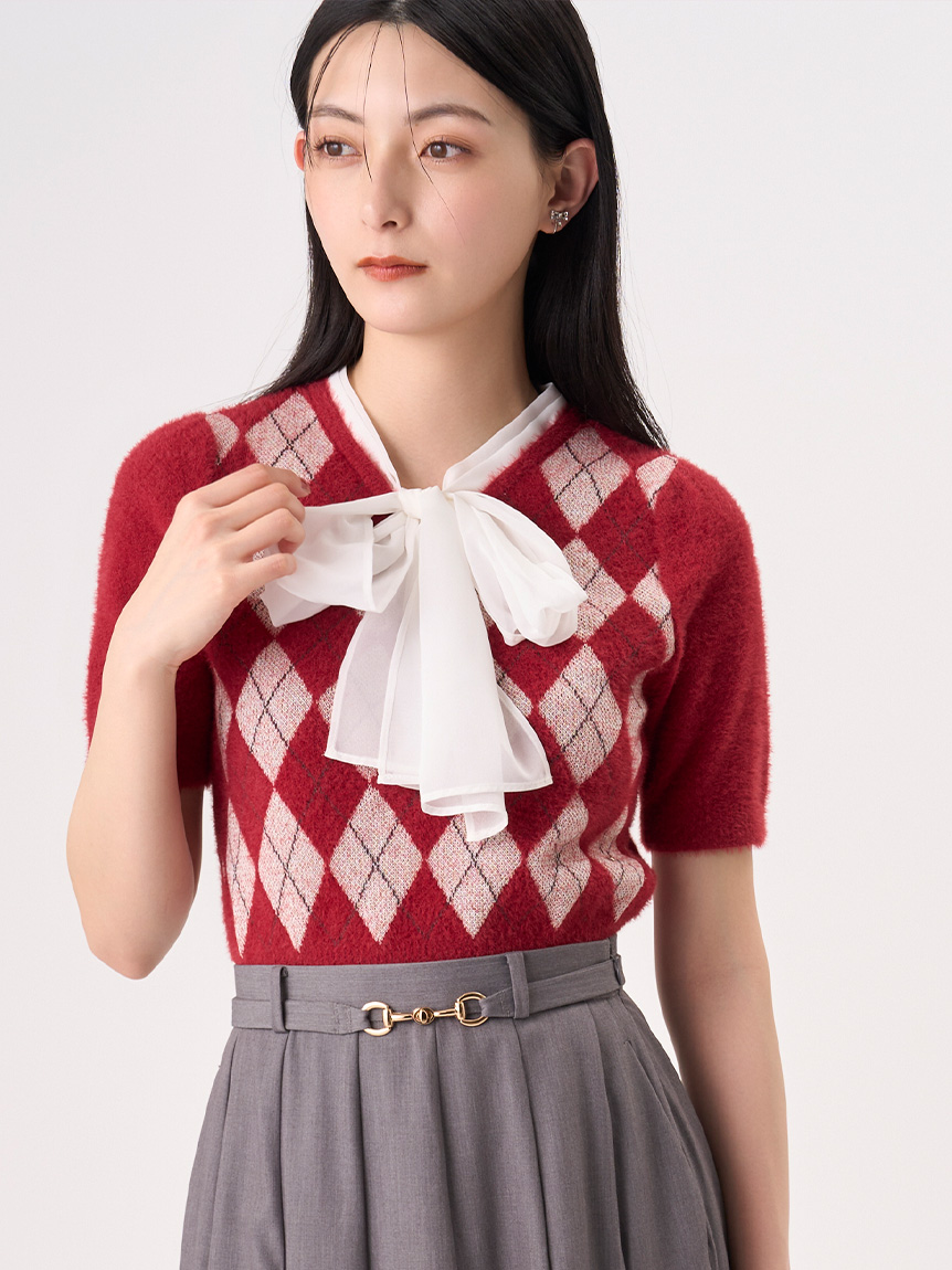 CELFORD / セルフォード ボウタイリボンアーガイルニットプルオーバー  25秋冬予約 CWNT254115 入荷予定 : 9月上旬〜 (10%OFF&PT5) ボウタイリボンアーガイルニットプルオーバー(ニットプル