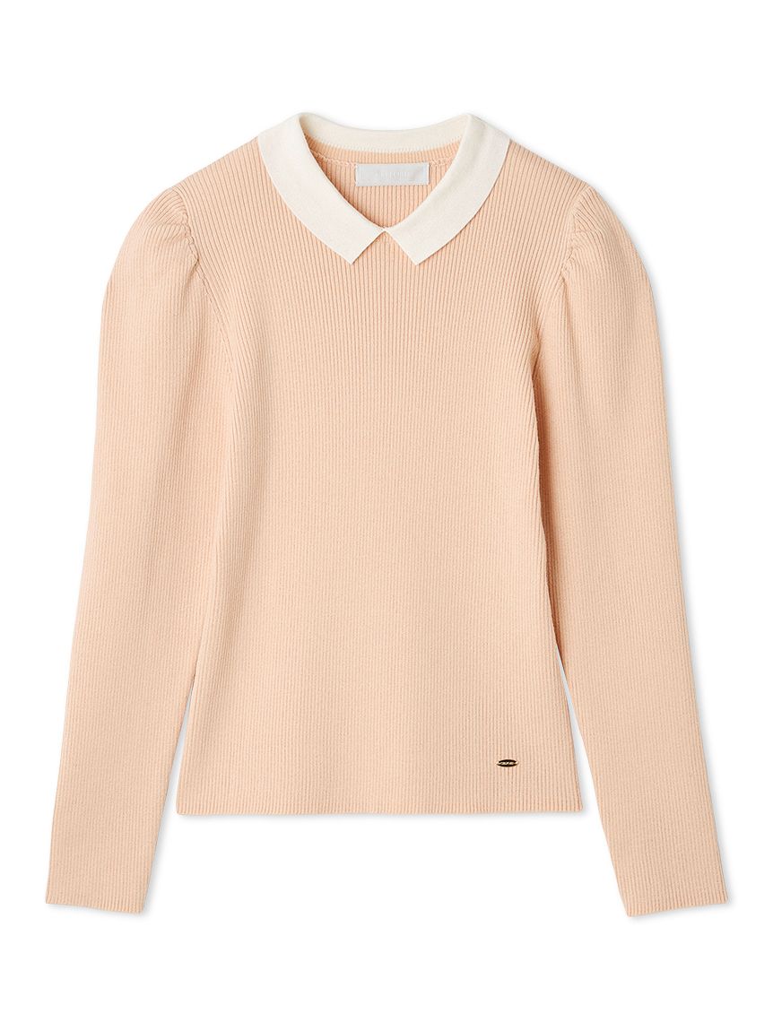 カシミア混襟付きニット(ニットプルオーバー)｜TOPS（トップス