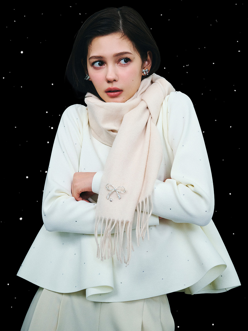 【ウォッシャブル】ホットフィットビジューペプラムニットプルオーバー